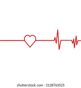 Heartbeat , symbol  line red icon on white background . Linear heart rate monitor. illustration 