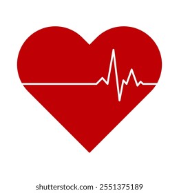 Heartbeat Symbol with Pulse Line Vector. This vector graphic showcases a red heart with a white heartbeat line, symbolizing life, health, and wellness.