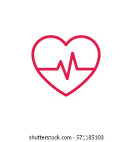 heartbeat thin line red icon on white background, happy valentine day