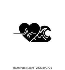 Heartbeat Turning into Wave Indicating Emotional Flow Icon - Solid