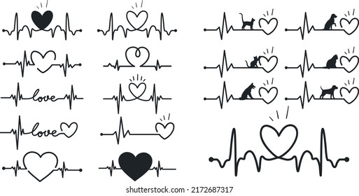 Grupo vectorial de latido cardíaco, latidos cardíacos, Heartbeat Clipart, Healthcare, Enfermera, vector de ekg de cardiograma.