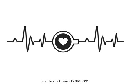 Heartbeat Vector Graphs Of A Fast Heartbeat From Caffeinated Morning Coffee.