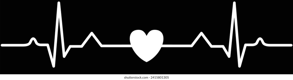 Heartbeat, vector with heart one line,