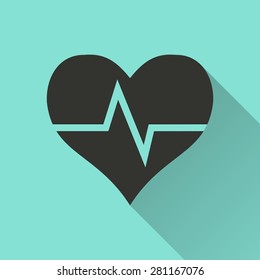 Heartbeat - vector icon in black on a green background.