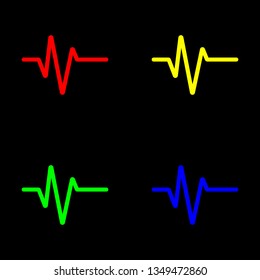 Heartbeat vector icon, color set. Black background