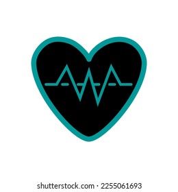 Heartbeat vector icon. Heart with pulse line. Turquoise color.