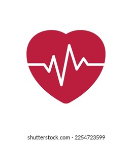 Heartbeat vector icon. Red heart element with dynamic pulse line. Healthcare concept. Cardio icon. Simple infographic element isolated on white background 