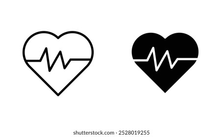 Icono del Vector del latido del corazón fijado en color blanco y negro.