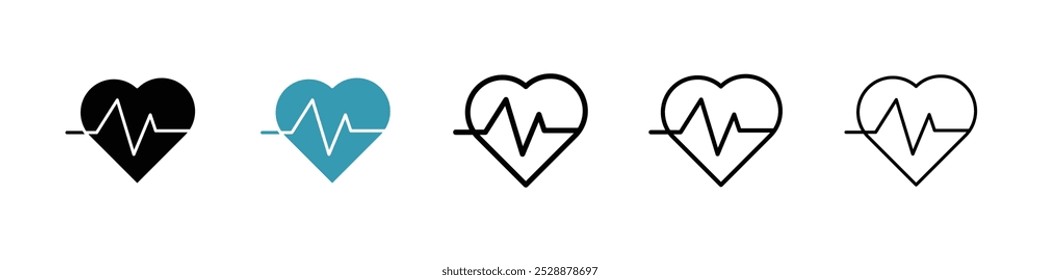 Heartbeat vector icon set in black and blue colors.