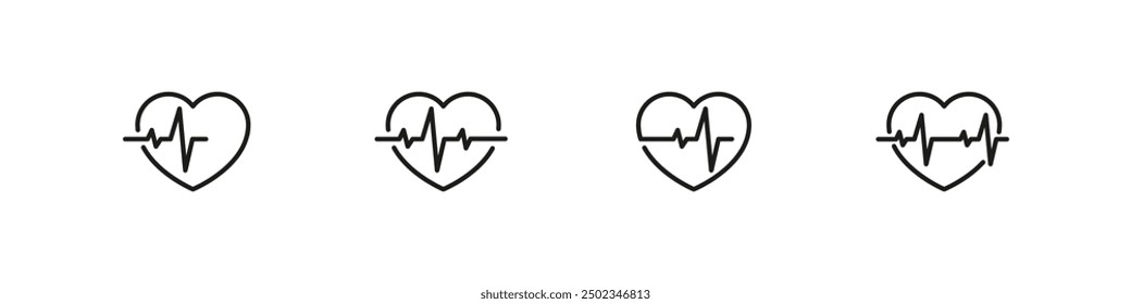 Heartbeat vector icon set. Heart beating icons.