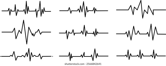  Heartbeat vector icon set. Heart shape with pulse line.