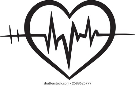 Heartbeat Vector Illustration: EKG Heart Symbol, Isolated on White