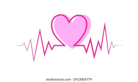 Ilustración del vector de latido. Línea de impulsos. Cardiograma sobre fondo blanco. Amor, icono de San Valentín