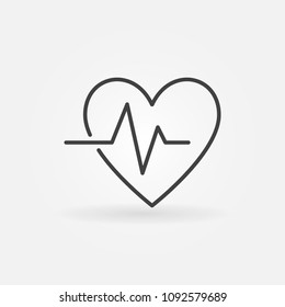 Heartbeat vector minimal icon - vector heart beat pulse symbol or design element in thin line style