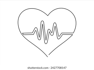 Heartbeat, vector rhythm with heart one line, love and inspiration for Valentine day	
