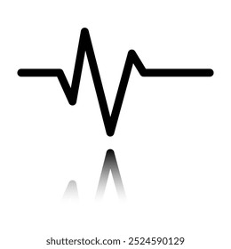 Ícone simples de vetor de pulsação. Design plano. Ícone preto com reflexo espelho. Fundo branco.ai