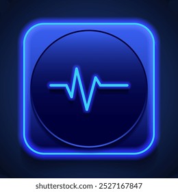Heartbeat vector simple icon. Flat design. Blue neon style on button. With shadow.ai