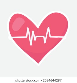 Heartbeat Vector Sticker - Pink heart with heartbeat line, perfect for health, love, and medical designs. Ideal for digital and print use