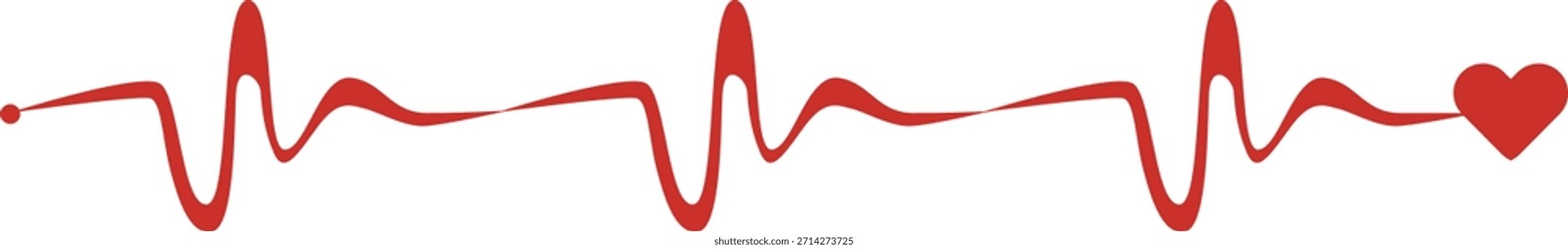 A forma de onda de batimento cardíaco flui através de um fundo limpo terminando em um pequeno coração, desenhado com traços suaves. Símbolo de vida, saúde, amor, cuidado e bem-estar cardíaco. Ilustração de vetor de desenhos animados.