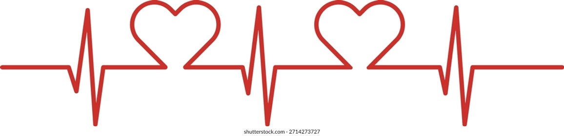 La forma de onda del latido del corazón forma Formas repetidas del corazón en el arte lineal limpio. Símbolo de amor, cuidado, romance, salud y pulso cardiovascular. Ilustración vectorial de dibujos animados.