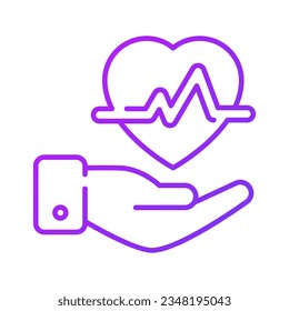 Heartbeat waves on heart with hand, concept icon of health insurance, heart care vector
