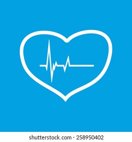 Heartbeat web white icon isolated on a blue background. Vector symbol