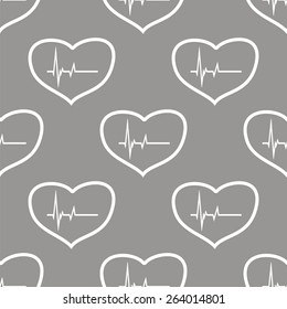 Heartbeat white and black seamless pattern for web design. Vector symbol