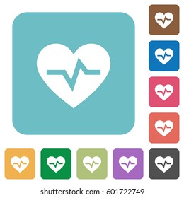 Heartbeat white flat icons on color rounded square backgrounds
