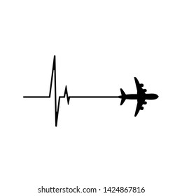 Heartbeat whith airplane. vector illustration