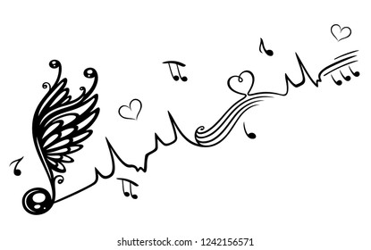 Heartbeat with winged Music Note and hearts.