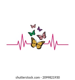 Heartbeats and beautiful colorful butterflies flying in the sky Vector Poster or T-shirt Fashion Design from Bras Brazil Br Modinhas svg