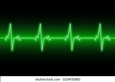 El cardiograma late. Línea cardíaca EKG. Fondo verde del electrocardiograma. Ilustración vectorial.