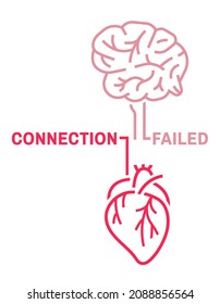 Heart-brain connection. Health of the heart and mind are Intertwined. Medical, scientific, healthcare concept. Stress relief. Editable vector illustration on a white background.