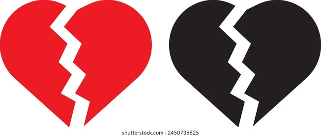 Heartbreak, black and red  broken heart or divorce flat icon for apps and websites