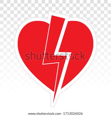 Heartbreak / broken heart or divorce vector flat icon for apps and websites on a transparent background