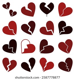 Heartbreak Broken Heart icons set - Breakup concept vector creative symbols collection