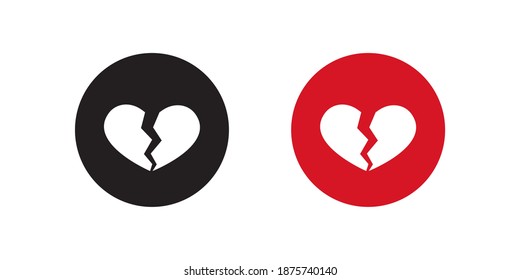 Heartbreak Button Icon Vector in Flat Style Isolated on White Background. Broken Heart Symbol Illustration