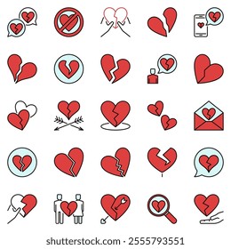 Heartbreak colored icons set - vector Broken Heart and divorce concept creative symbols collection