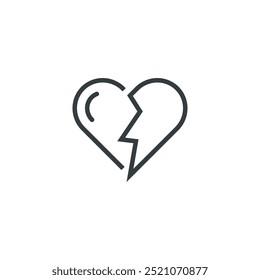 Ícone de quebra de coração partido divórcio, ilustração vetorial.