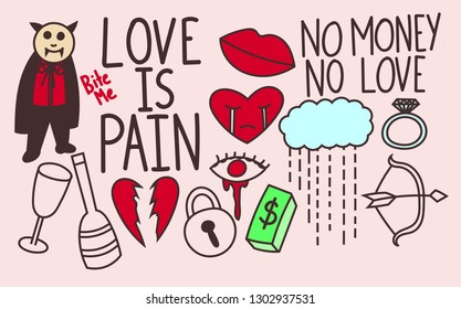 Heartbreak doodles, dracula, cartoon 