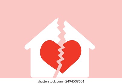 Heartbreak and home separation, family problem illustration