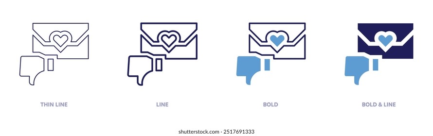 Heartbreak icon in 4 different styles. Thin Line, Line, Bold, and Bold Line. Duotone style. Editable stroke.