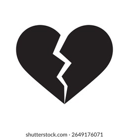 Heartbreak icon with a cracked heart representing a relationship ending sorrow from a divorce and the sad feeling of a breakup vector solid glyph icon