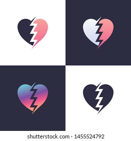 heartbreak love icon in 4 color,storm love logo design template element,thunder  and couple illustration