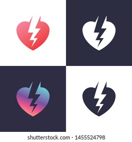 heartbreak love icon in 4 color,storm love logo design template element,thunder  and couple illustration