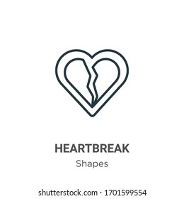 Heartbreak outline vector icon. Thin line black heartbreak icon, flat vector simple element illustration from editable shapes concept isolated stroke on white background