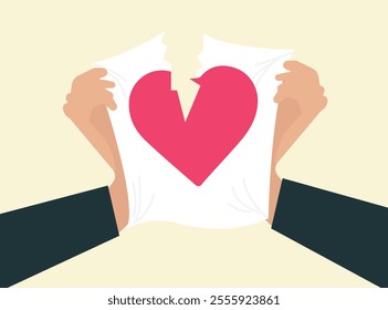 Heartbreak paper tearing up illustration