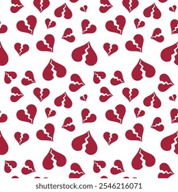 Heartbreak seamless pattern with Broken Hearts vintage signs - Divorce concept vector background