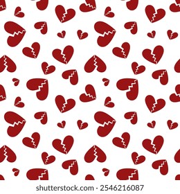 Heartbreak seamless pattern with cute Broken Hearts signs. Divorce concept vector background