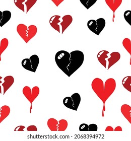 Heartbreak Seamless Pattern: Hand-drawn vector set featuring heart icons, creating a seamless pattern on a white background. Ideal for expressing a variety of emotions, including heartbreak.